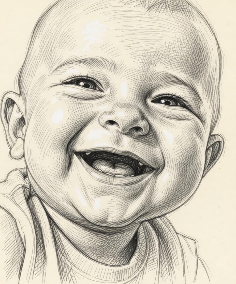 Baby in Houtskool Tekening stijl