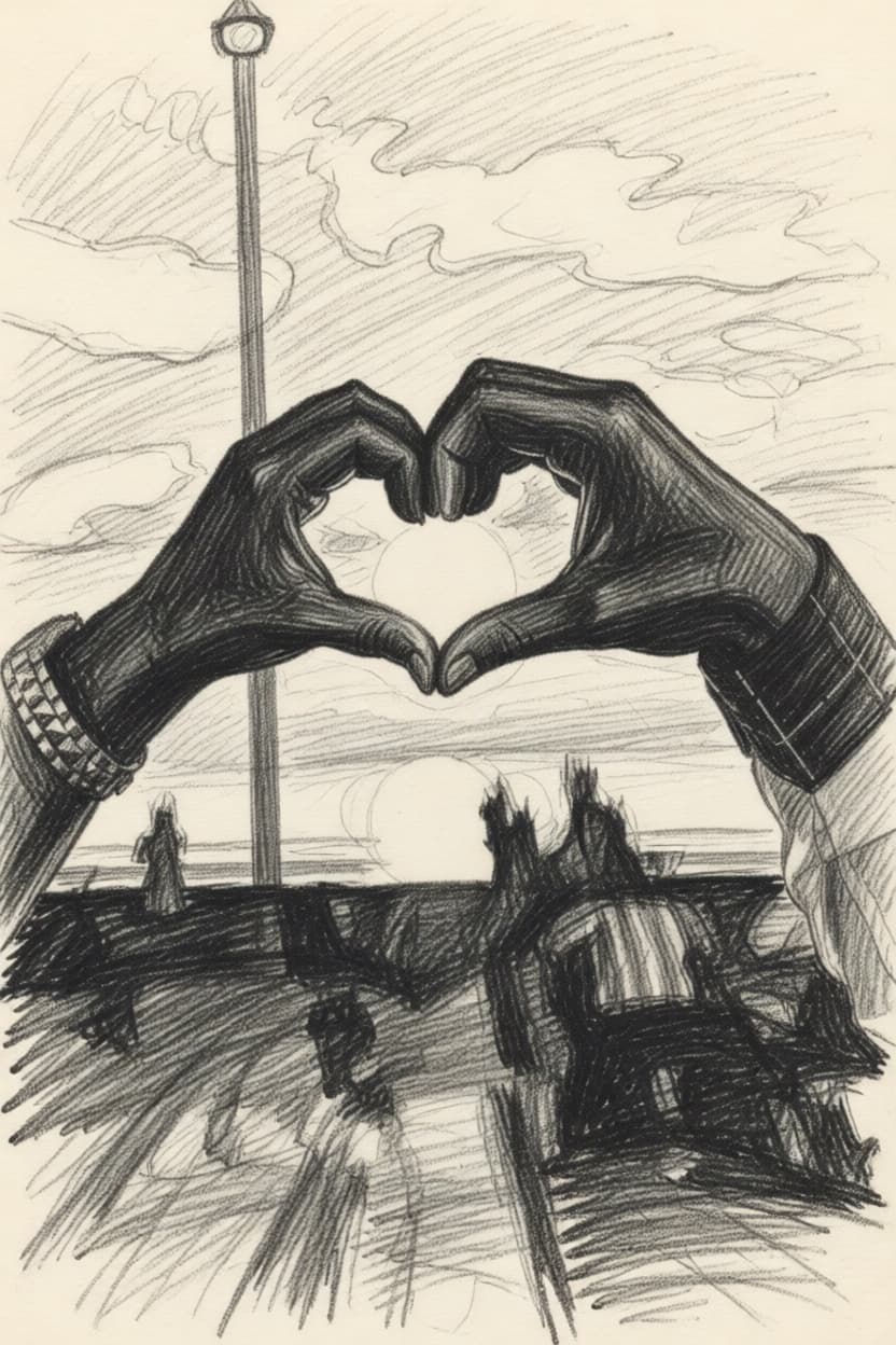 Koppel in Houtskool Tekening stijl
