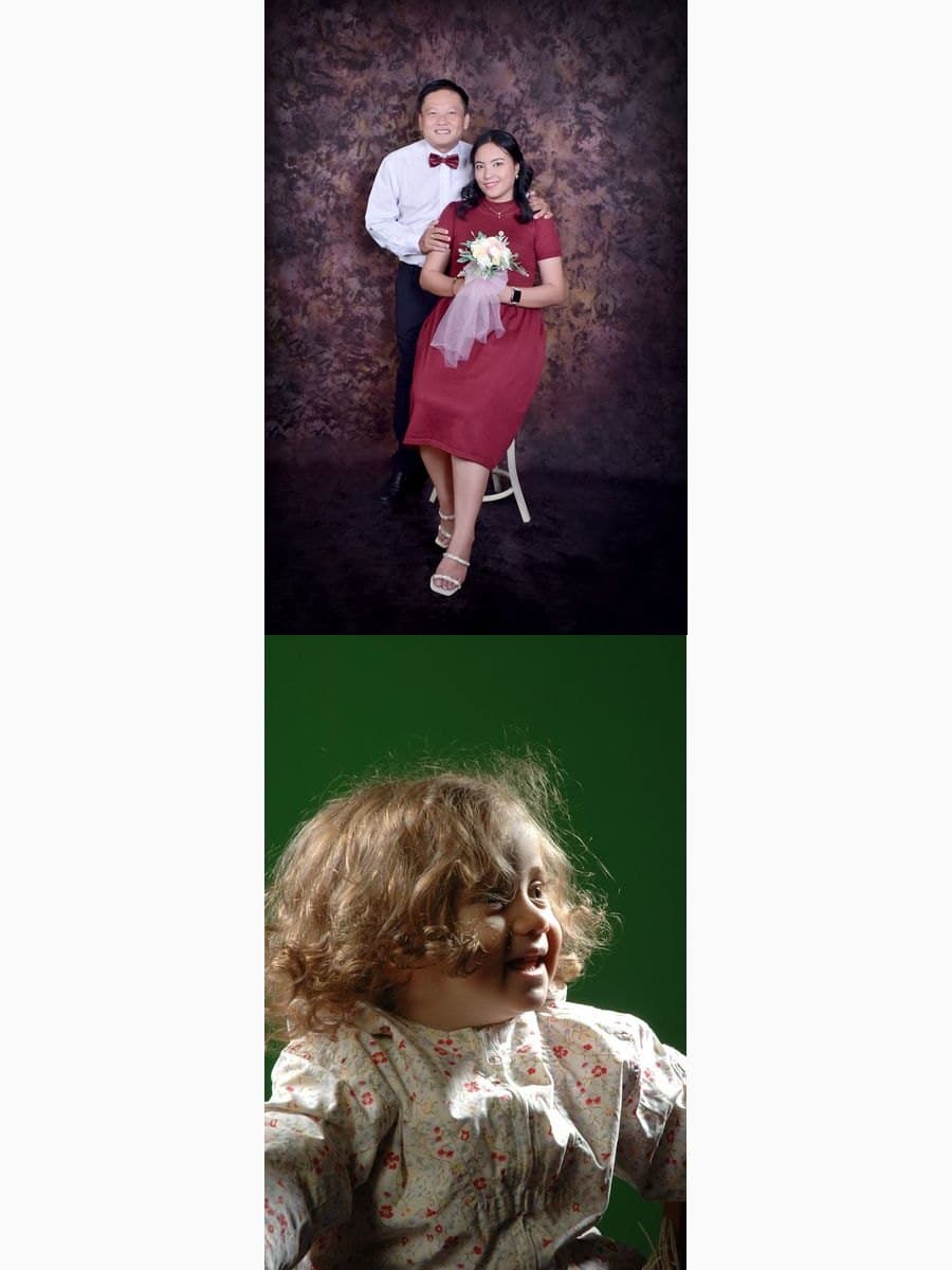 Originele foto — twee losse foto's: een koppel en een kind