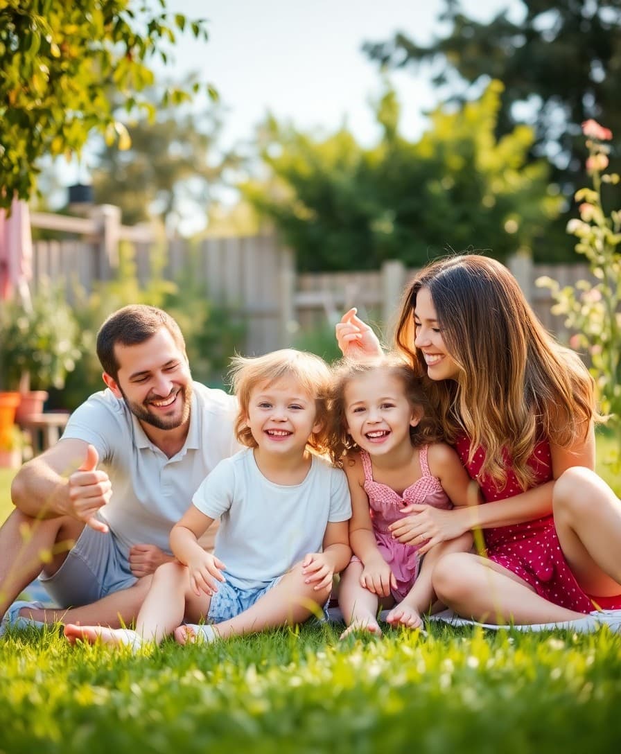 Gezin in de tuin — persoonlijke herinneringen omgezet in kunst