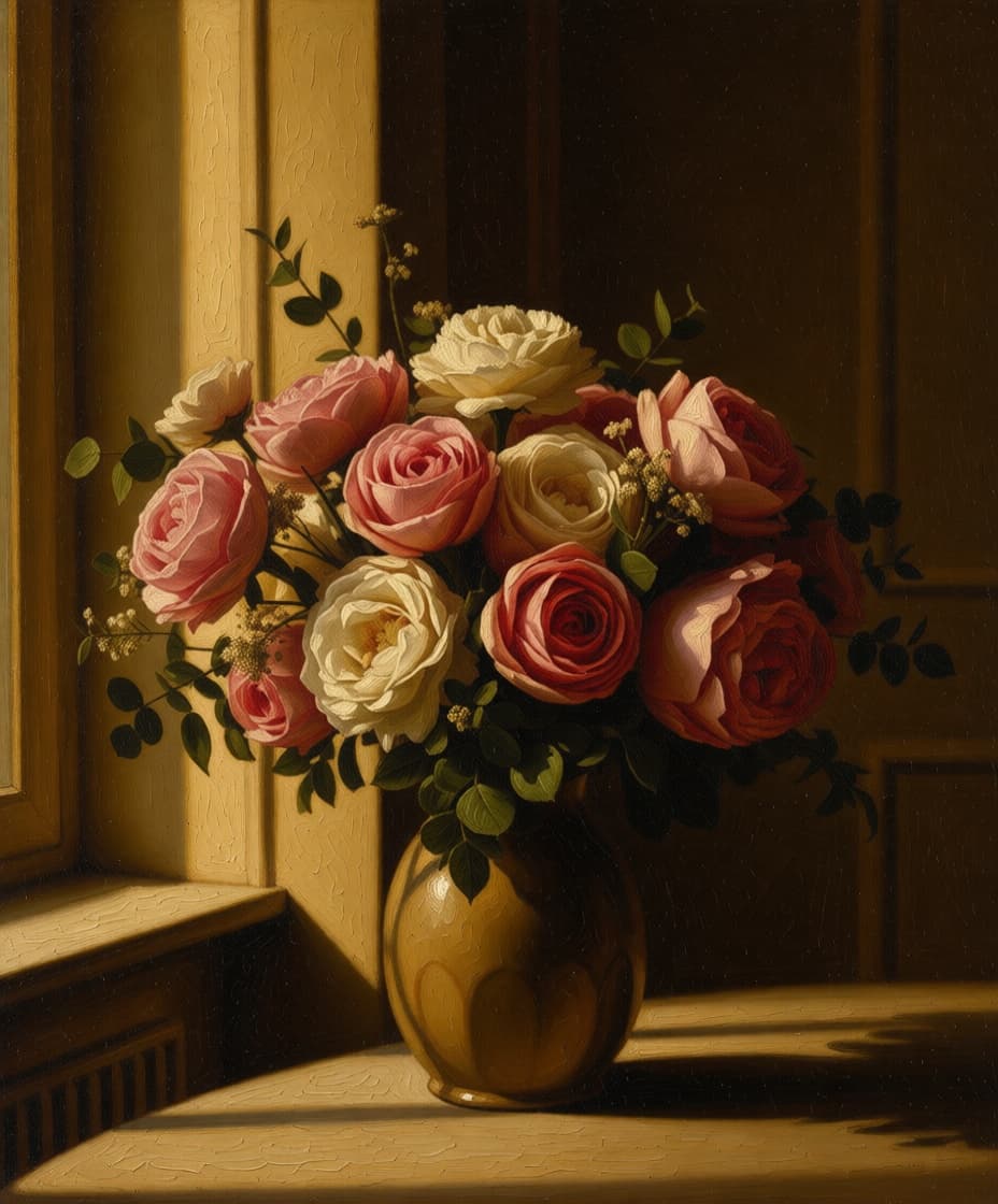 Kunstwerk — Boeket in klassieke olieverf