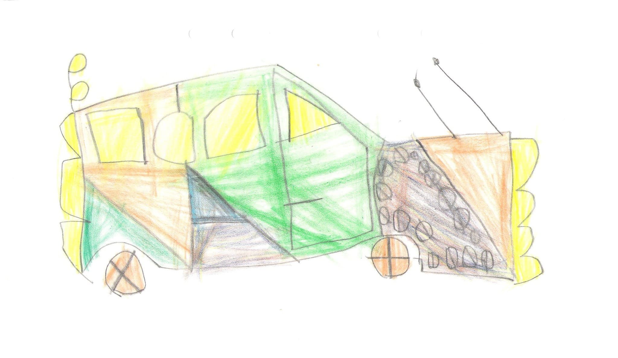 Originele foto — kindertekening van een gele auto