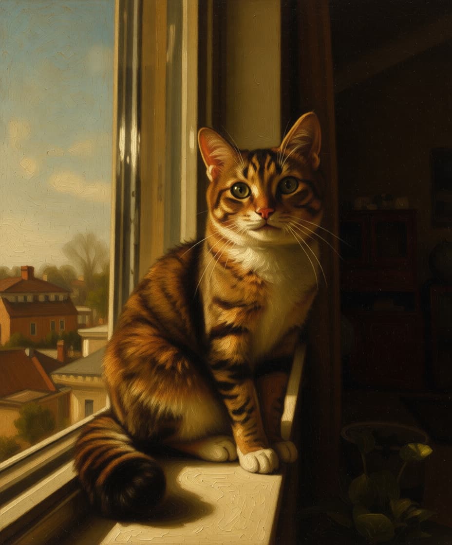 Renaissance Olieverf variant — kat bij het raam