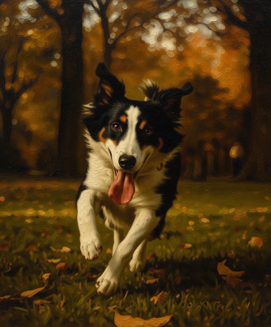 Renaissance Olieverf variant — hond in het park