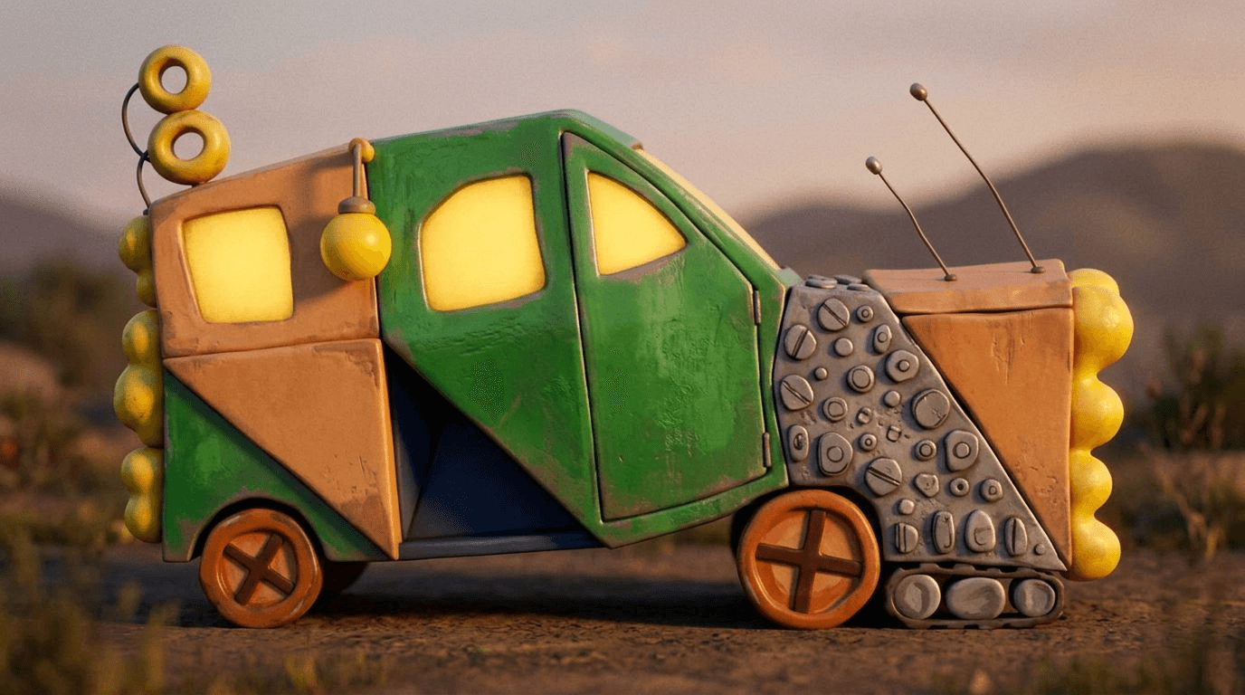 Animatiefilm variant — kindertekening van een gele auto